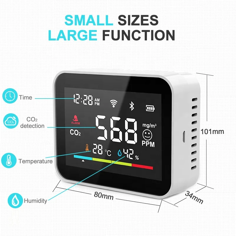 

Wi-Fi Smart Air Quality Monitor CO2 Meter Digital Temperature And Humidity Sensor Tester PM2.5 PM1.0 TVOC Formaldehyde Detector