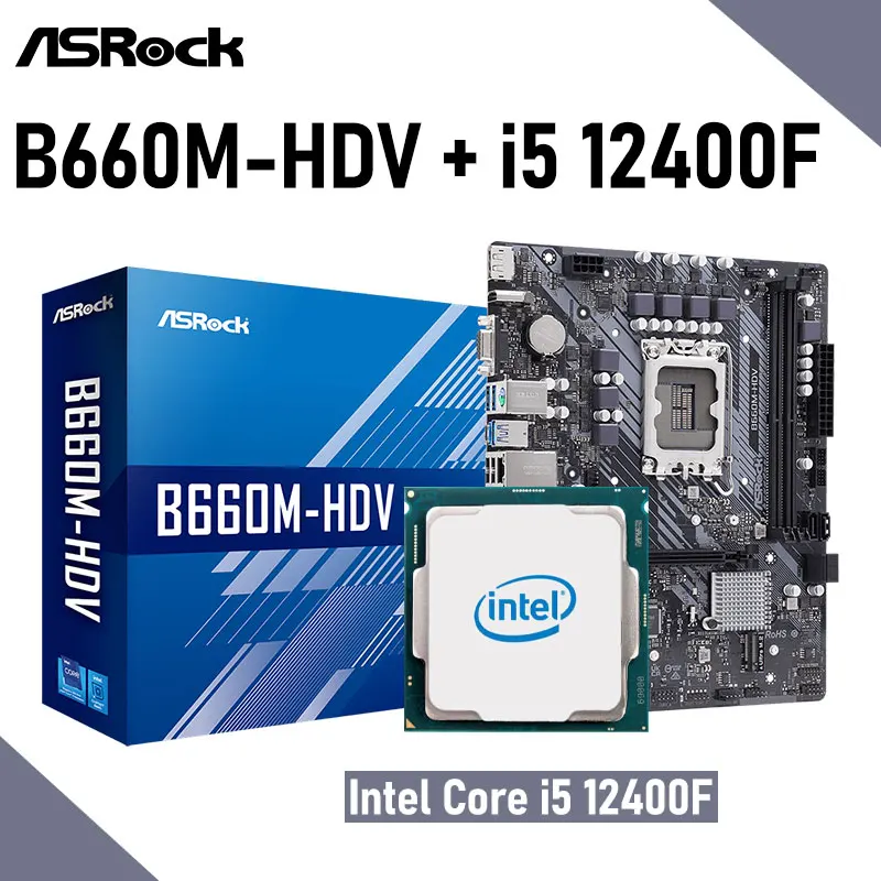 

Intel Core i5 12400F+ ASRock B660M-HDV DDR4 64GB LGA 1700 M.2 PCIe 4.0 Motherboard Set B660 Placa-mãe 1700 Desktop Micro-ATX New