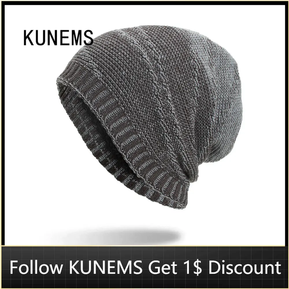 

KUNEMS Fashion Colorblock Pullover Knit Hats for Men Bonnets Winter Plus Velvet Beanies Caps Casual Soft Hat Dad Cap Gorras