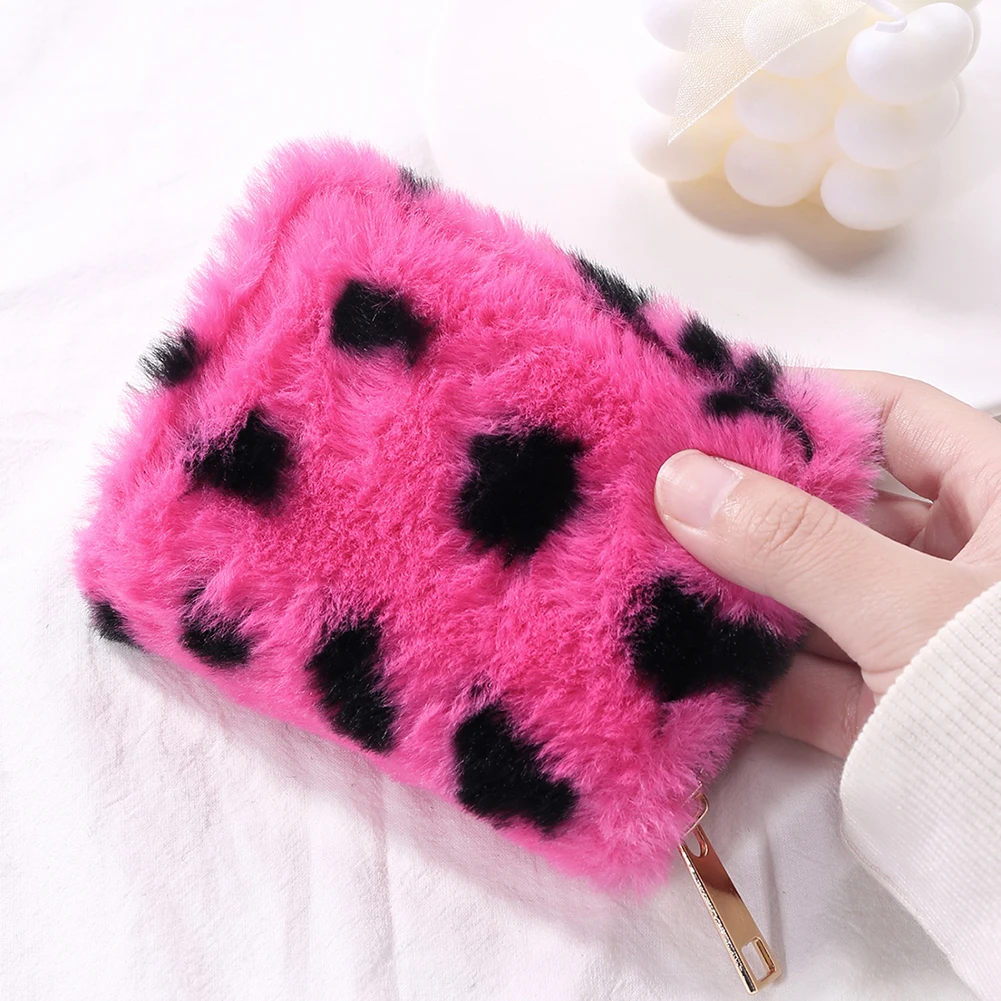 

Визитница с леопардовым принтом, кошелек с кармашком для карт, плюшевый женский клатч, маленький многофункциональный бумажник, мини-сумки