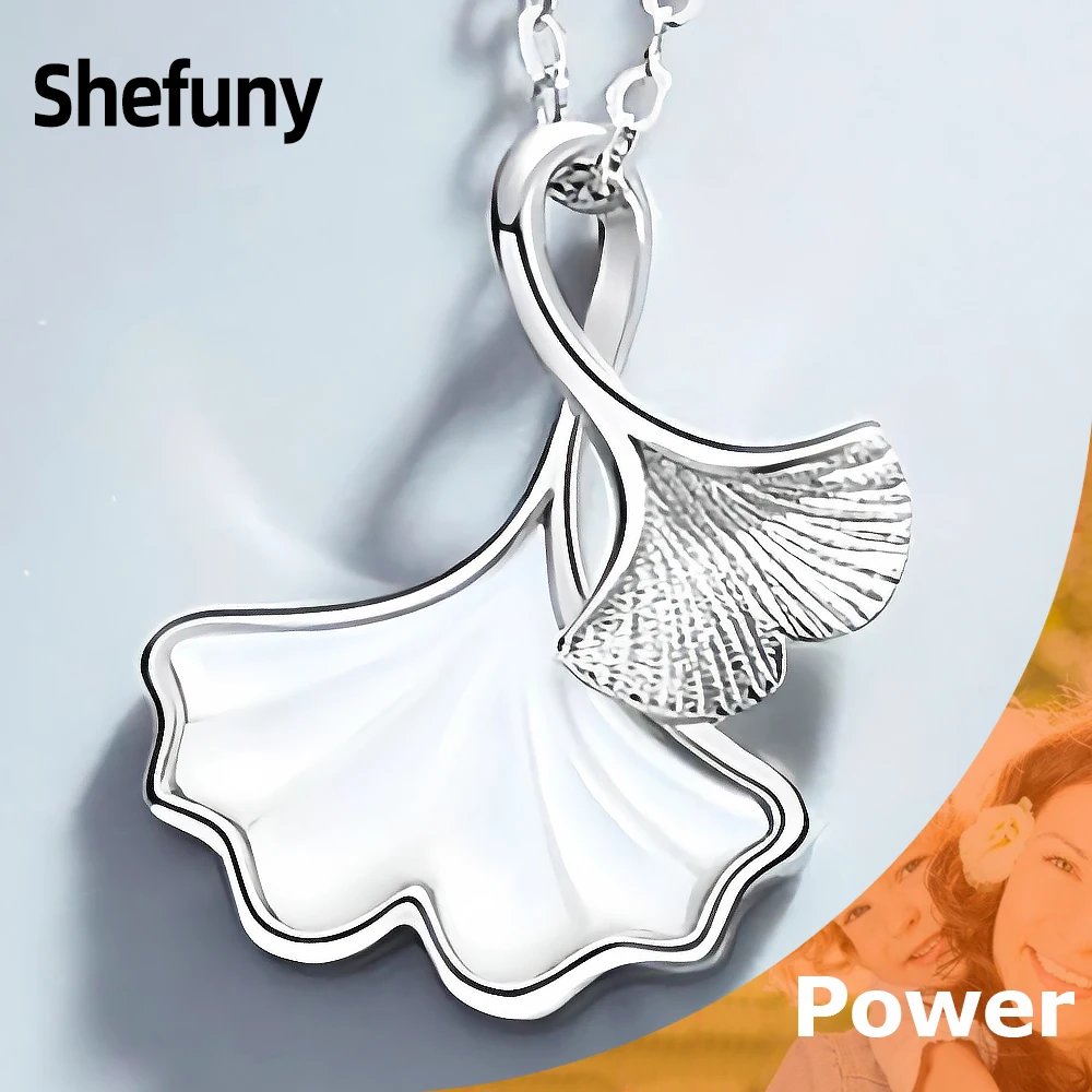 

New 925 Sterling Silver Ginkgo Biloba Pendant Chain White Zirconia Plant Leaves Necklace For Women Fine Jewelry Engagement Gift