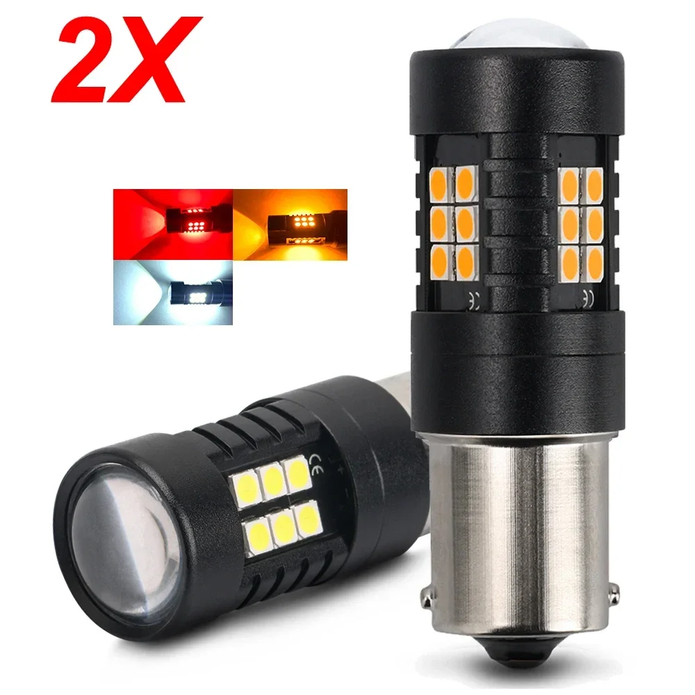 Фото 2 шт. светодиодные лампы для автомобиля PY21W P21W BAU15S 1156 BA15S T20 W21/5W 3157 7443 1157 P21/5W, лампа-сигнал 3030 21SMD, 12В №1