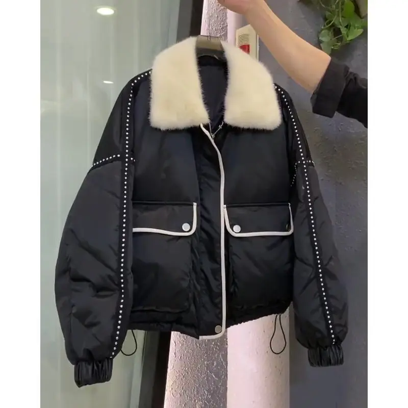 Cotton Coat Korean Loose Cotton Coat 2022 New Parka Coat Women's Winter Short Thickened Warm Fur Collar Zipper Tooling Coat