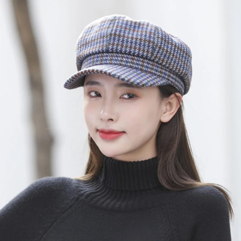 Фото Женская восьмиугольная шапка в британском стиле, весенне-осенние модные Универсальные теплые шерстяные шапки, сетчатая красная уличная ша... №2