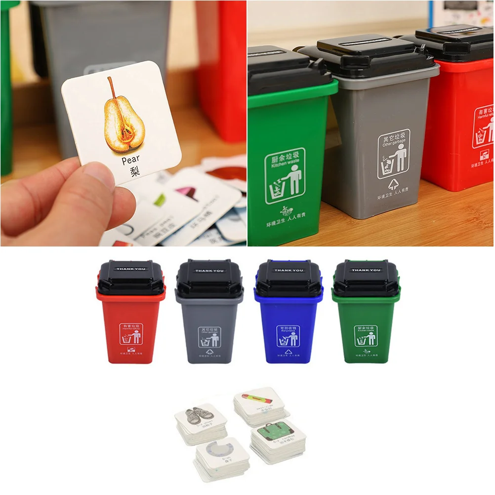 

4pcs Mini Trash Can Toy Early Educational Toys Garbage Sorting Toy with 108pcs Cards Great Gift for Kids