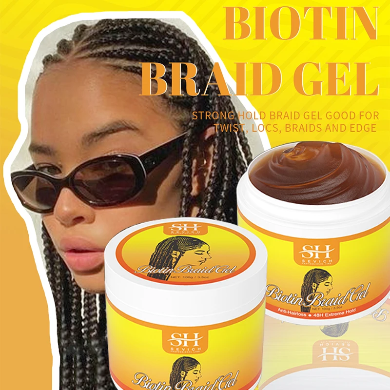 African Hair Styling Braiding Gel 100g Edges Control Hair Shaping Cream Traction Alopecia Biotin Anti Break Hair Wax