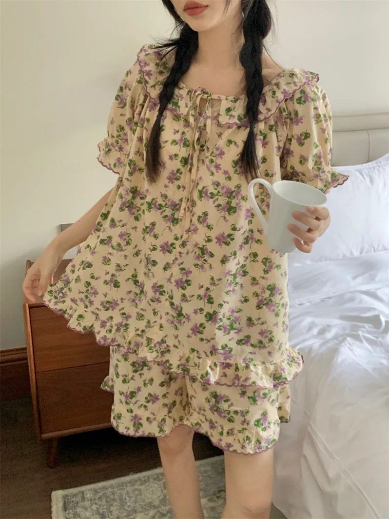 Qgz Qigongzhu дизайн французский sle цветочный милый удобный домашний комплект пижам