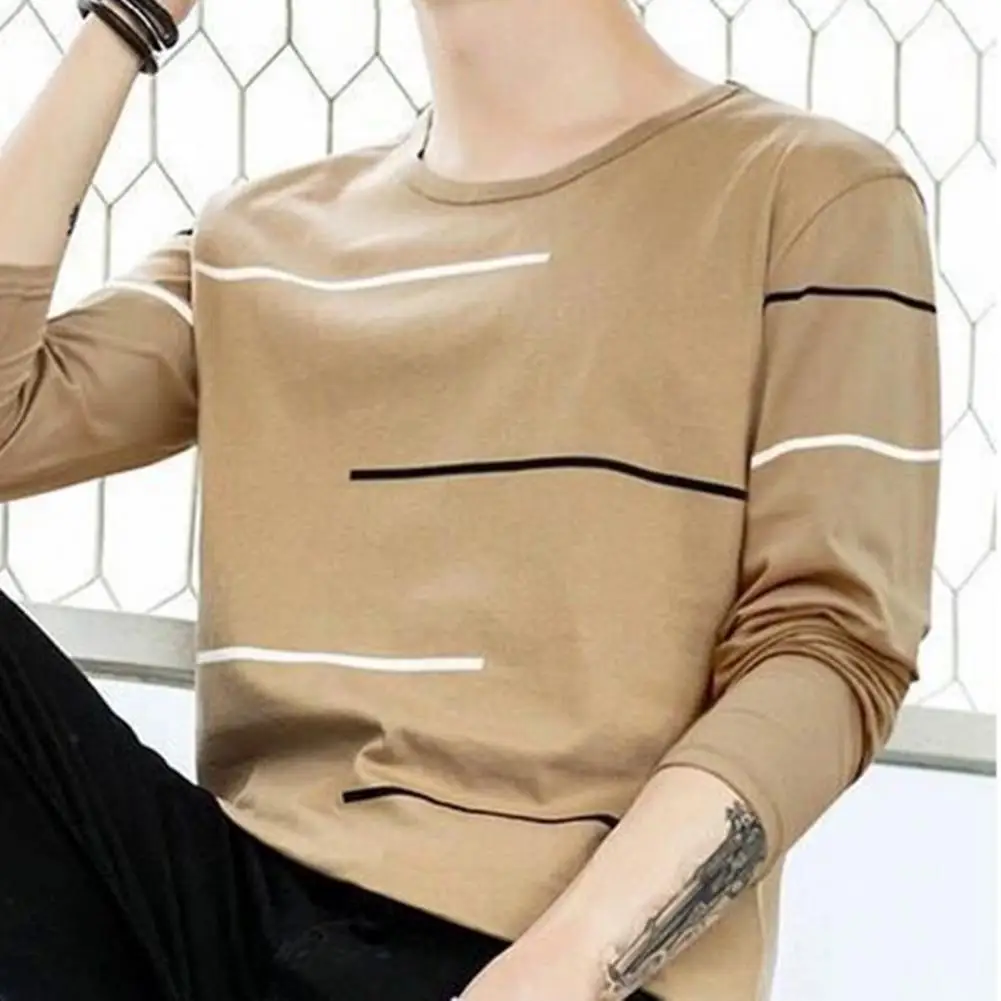 

Eye-catching Tee Shirt Casual Style Polyester Spring Autumn Men Slim-fitting Shirt Top Clothing Washable Male Top Male Clothes