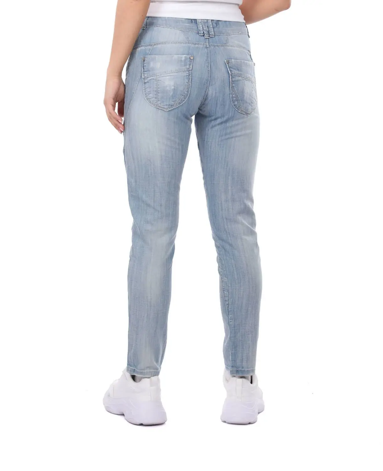 

Blue White Womens Ripped Detailed Baggy Jean Trousers