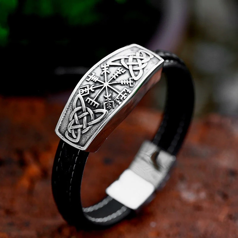 Винтажный компас Vegvisir браслет викингов из нержавеющей стали для мужчин кожаный