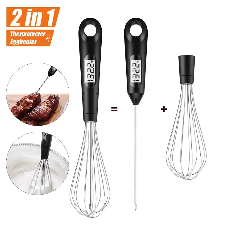 

2 in 1 Convenient Food Thermometer Digital Meat Thermometer Egg Beater Stainless Steel Whisk for Home Cooking