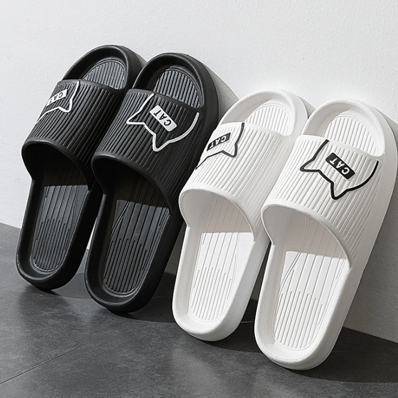 

Summer Women Men's Slippers Indoor Bath Thick Platform Non-Slip Home Easter Cartoon Flip Flops Cat Beach Sandals Ladies Shoes