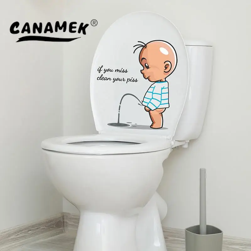 

Creative Self-adhesive Removable Wall Toilet Stickers Funny Toilet Warning Toilet Stickers Child Urination Toilet Lid Decoration
