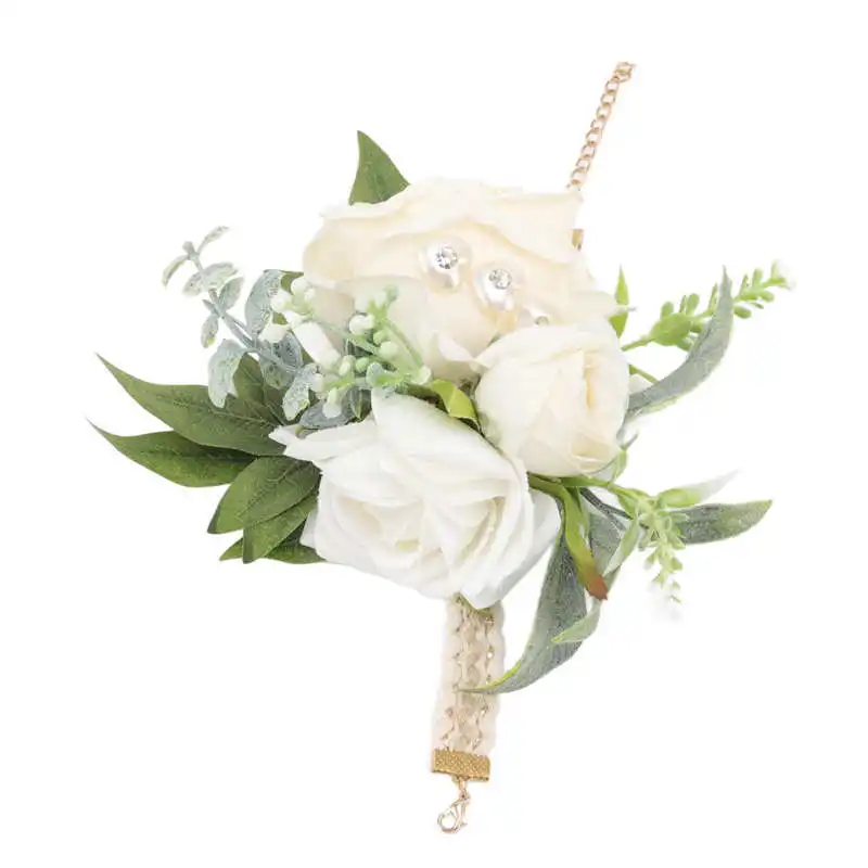 

Wrist Corsages for Wedding Bride Wrist Flower Decorative White Roses and Green Leaves for Prom Party Wedding artificial flowers