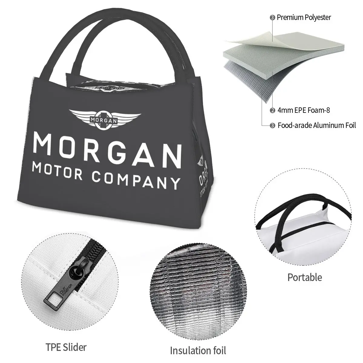 Фото Изолированная сумка для обеда от компании Morgan Motor Car Company для женщин, контейнеры для хранения еды, портативный контейнер-холодильник, термосумка для обеда №4