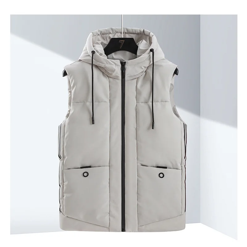 Men's Jacket Couple Down Vest Vest, Men's Fashion Solid Color Hooded Down Sleeveless Casual Winter New Men's M-5XL