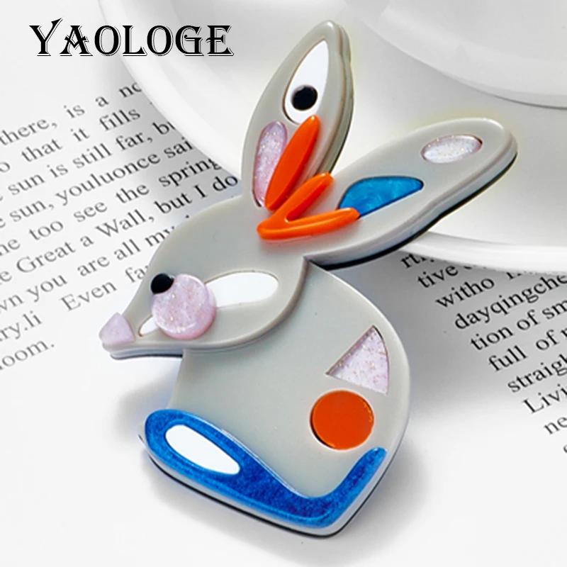 

YAOLOGE Colorful Rabbit Women Brooch Acrylic Material Cute Animal Woman Brooches New Arrival Girls Jewelry on Bags Clothes