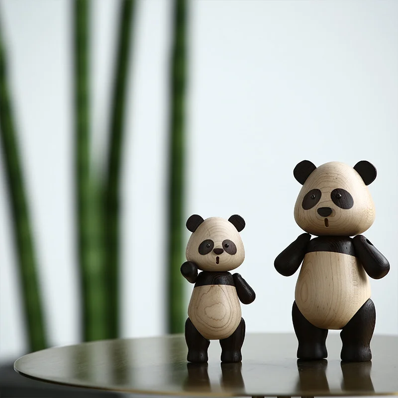 

Luxury Wooden Panda Figurines Quality Original Animal Miniature Wood Sculpture Decorative Living Room Ornament Birthday Gift New