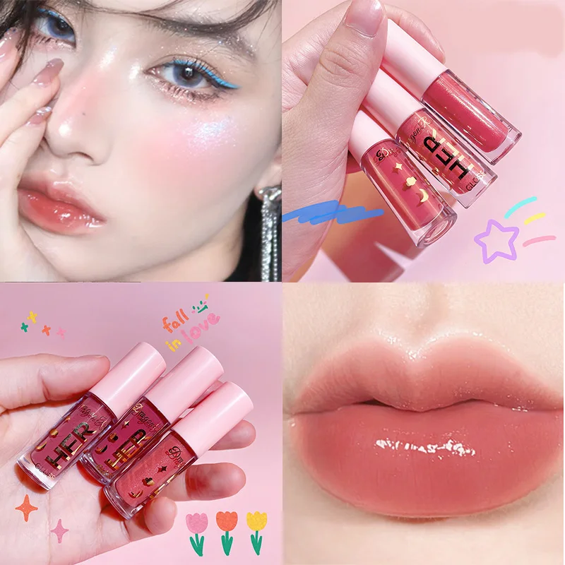 

Multi-colored Mirror Lip Glaze Fashionable INS Water Lip Glaze Long Lasting Moisturizing Shiny Liquid Lipstick Natural Lip Gloss