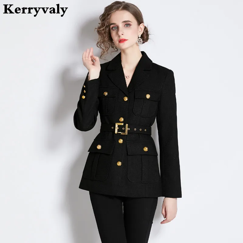 French Winter Slim Black Suit Varsity Jacket Women Goth Coat Female Abrigos Mujer Invierno 2022  Chaquetas Para Mujer K1929