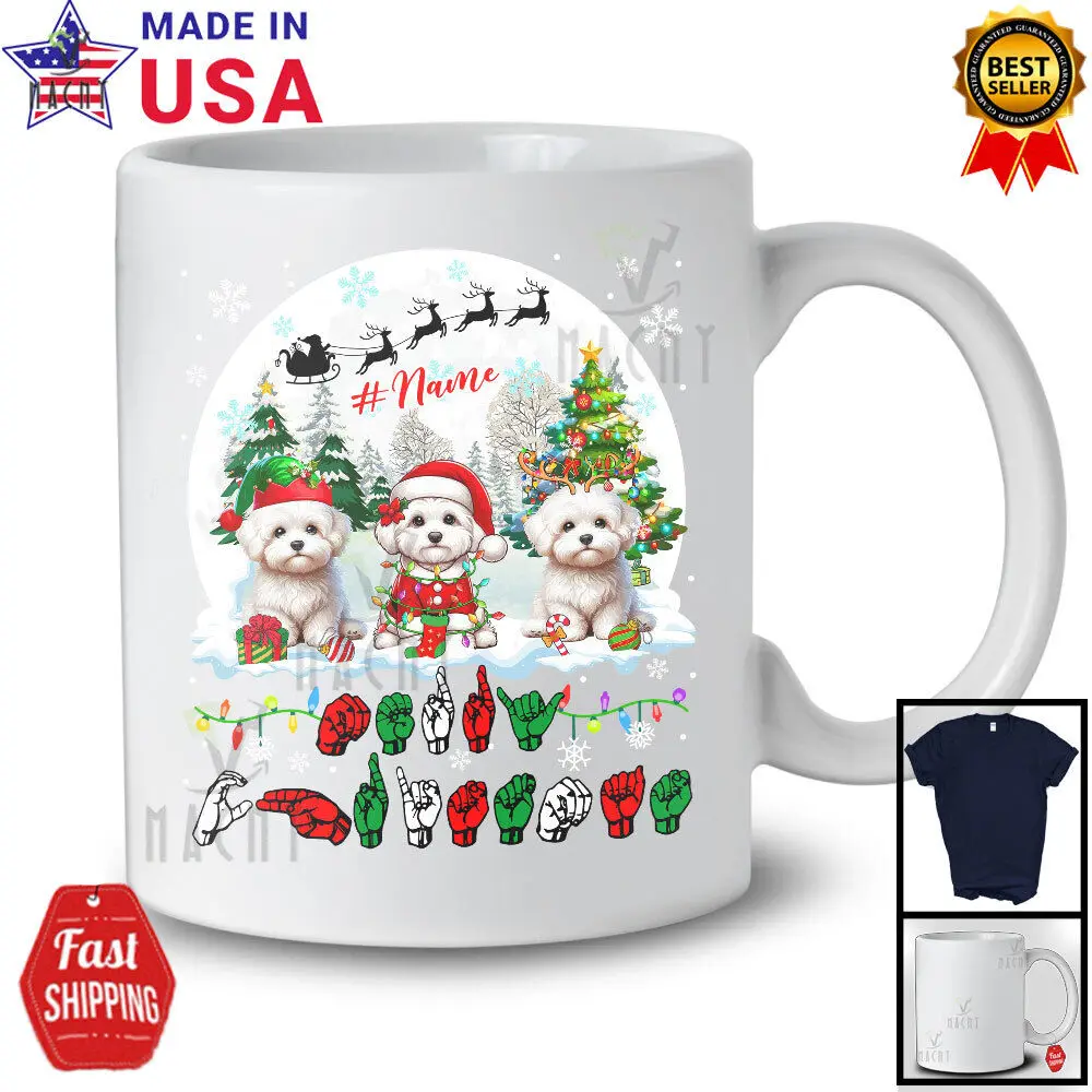 С Рождеством Прекрасные мальтипооны с индивидуальным именем Футболка луной на