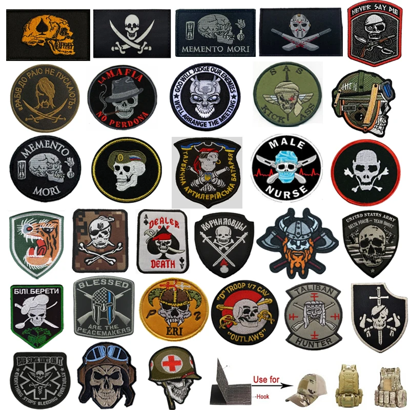 

Skull Badges PVC Rubber Reflective IR Infrared Patches Embroidered Glow In Dark HOOK Patch Clothing for Caps Backpacks Jackets