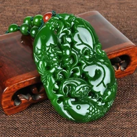 hot selling natural hand carve jade emerald lotus fish sweater chain green necklace pendant fashion jewelry men women luck gifts