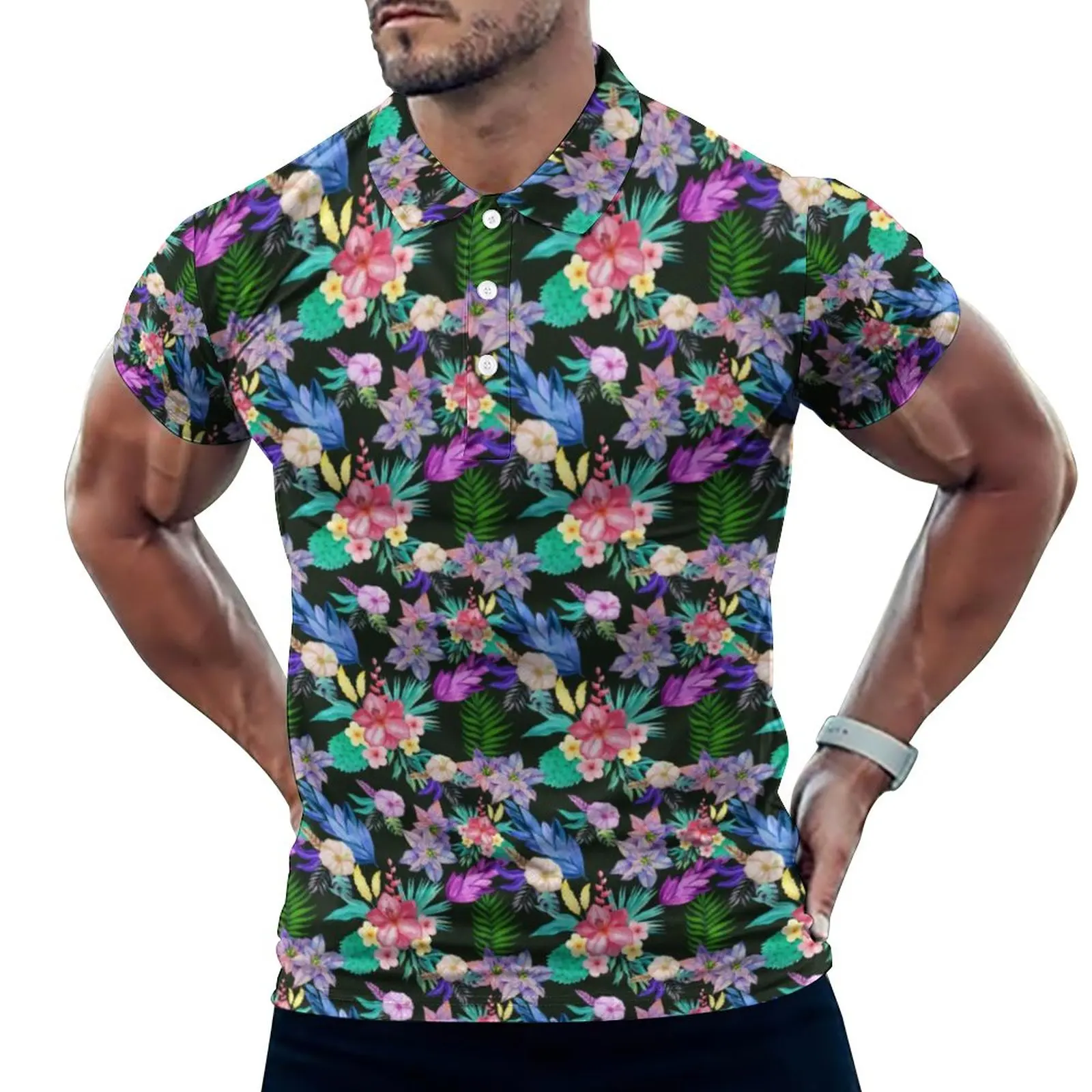 

Повседневные футболки с Тропическими Цветами, рубашки-поло с гавайским принтом, Мужская крутая рубашка, пляжная одежда с короткими рукавам...