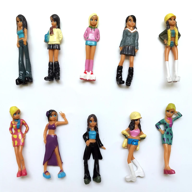 5Pcs Mini Retro Classic College Student Uptown Girl Pop Lady Friend Sister Gyaru Figure Cake Decor Model Figurine Toy