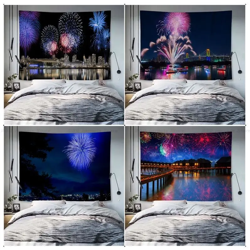 

Fireworks Printed Large Wall Tapestry Hanging Tarot Hippie Wall Rugs Dorm Wall Hanging Sheets