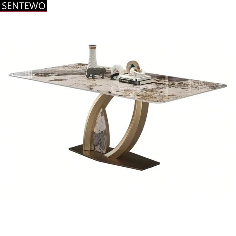 Роскошная каменная плита кухонный обеденный стол 4 стул нержавеющая сталь