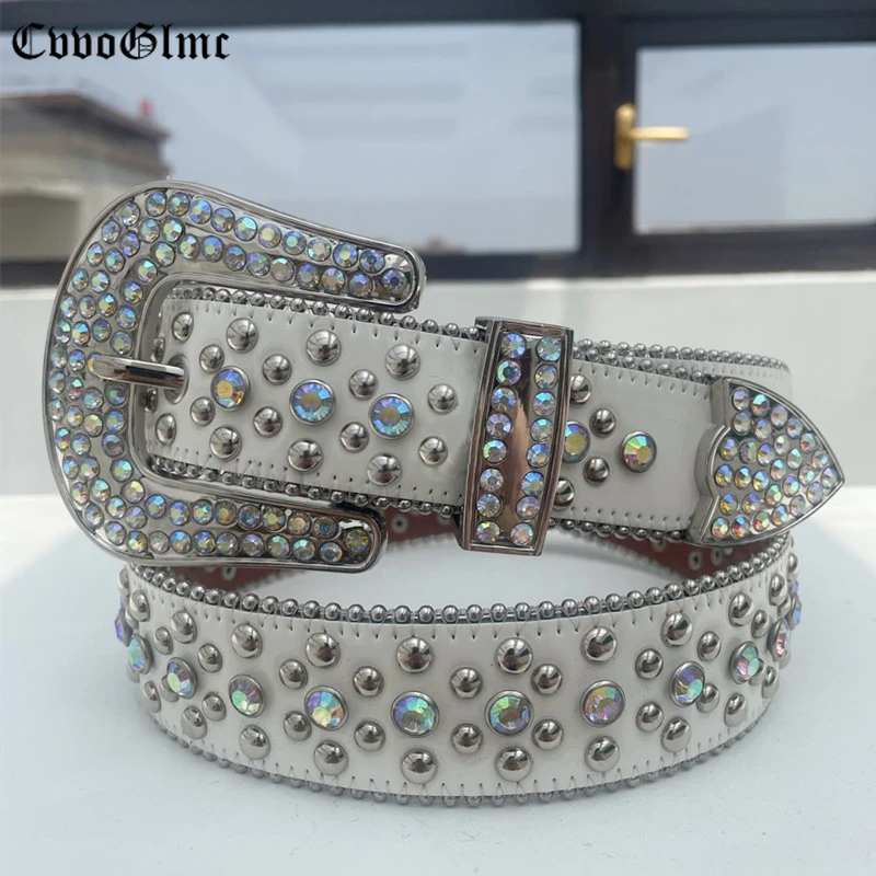 

Punk Dark Rivet Belt Rhinestones Belt Men Women's Diamond Studded Bling Belt Designer Belts For Jeans Cinturones Para Mujer