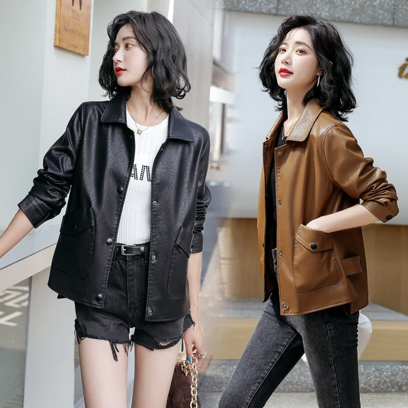 100% genuine real Autumn 2023 Haining Sheepskin Women's Short Coat Korean version Slim Locomotive Small Big Size Leather Jacket