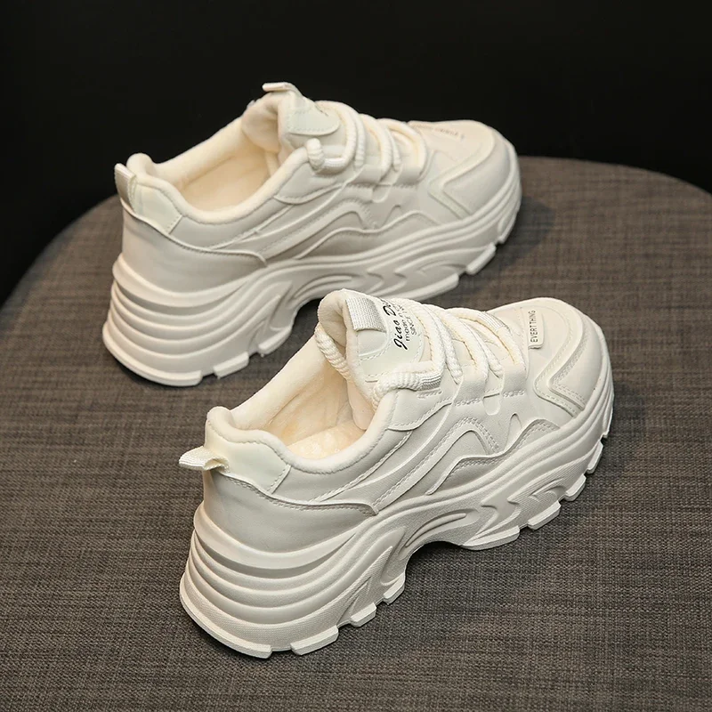 Autumn women's shoes leather sports casual thick soles inside heightening everything super fire fashion