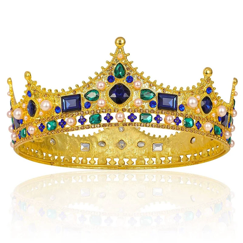 

Practical Gold King Crowns for Men - Baroque Vintage Rhinestone Crystal Crown, Men'S Full Kings Crown for Theater Prom Party