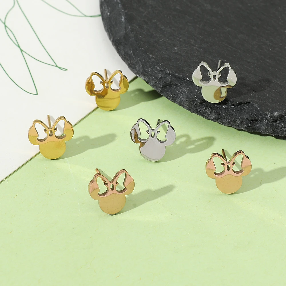 Женские серьги из нержавеющей стали с Микки Маусом милый мультяшный бант