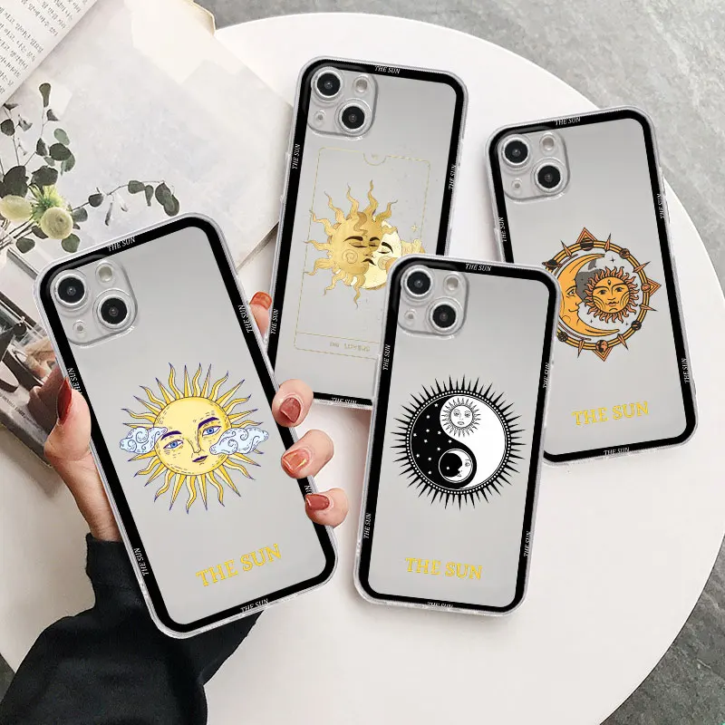 

Soft Silicone Case for iPhone 14 Pro Max 13 12 Mini 11 Pro XR XS X 8 7 6 6S 14 Plus SE Shell Cover Funda Tarot The Sunface
