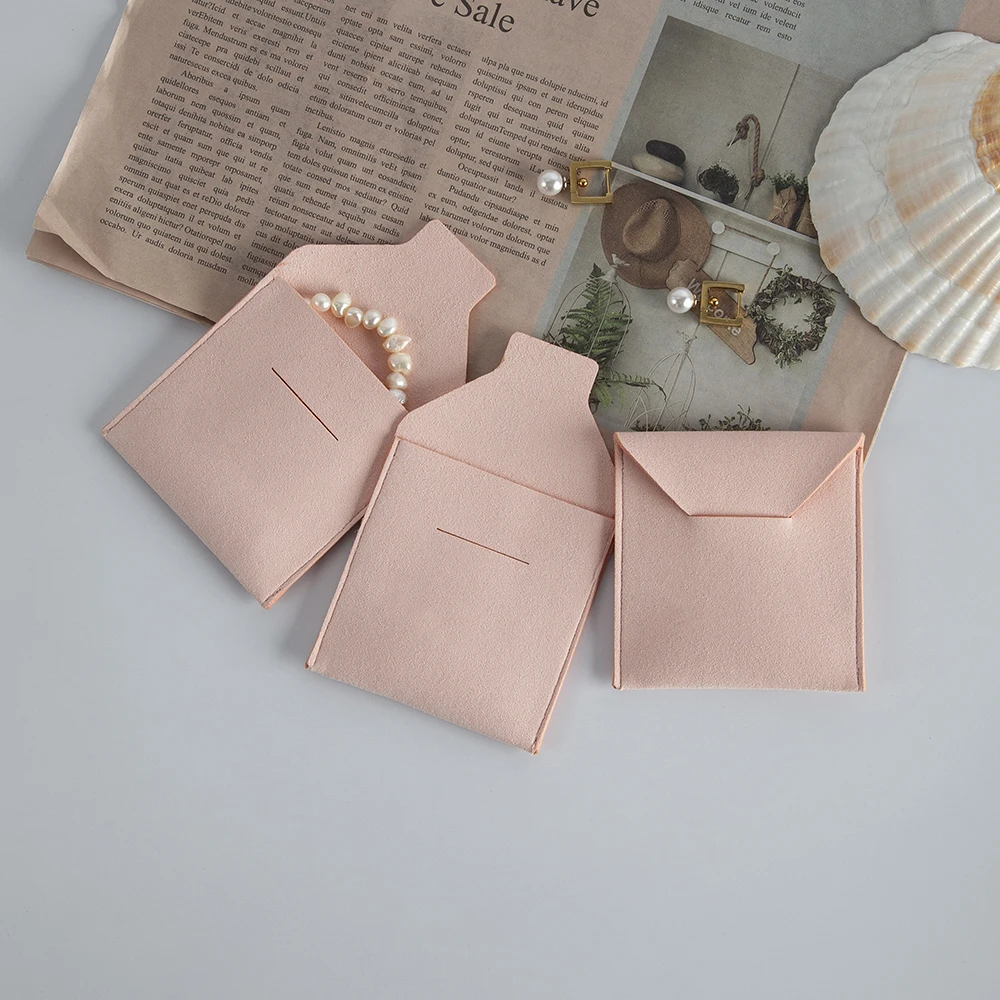 

Pink Pochette Bijoux 5.5*5.5cm Suede Cloth Jewelry Bags microfiber Envelope Flap Ring Earrings Packaging Organizer Jewelry Pouch