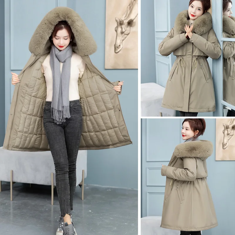 2022 New Snow Wear Long Parkas Winter Jacket Women Parka Fur Hooded Jacket Female Cotton Lining Thick Coats Parkas