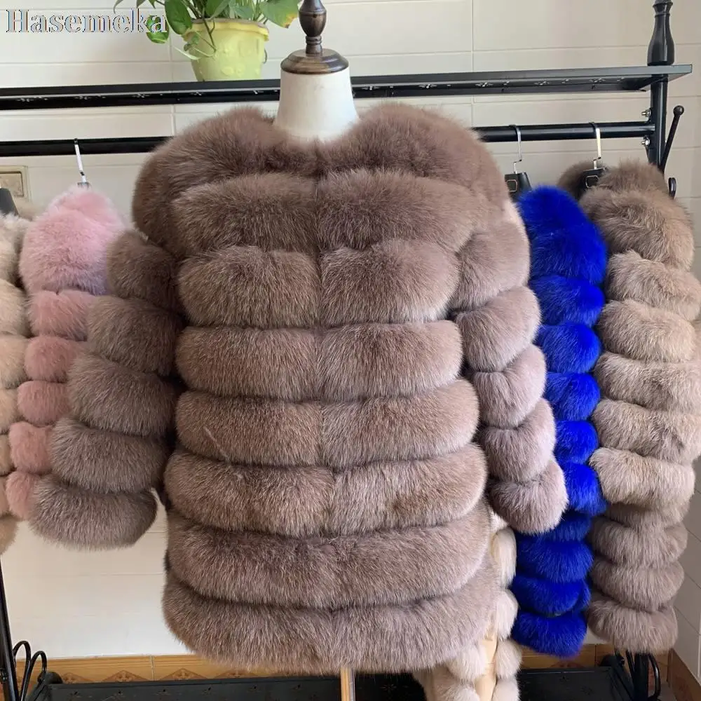 100% Real Fur Real Fox Fur Coat Outfit Quality Long Sleeves Silver Outwear For Women Winter Warm Thick Natural Fox 70CM Overcoat