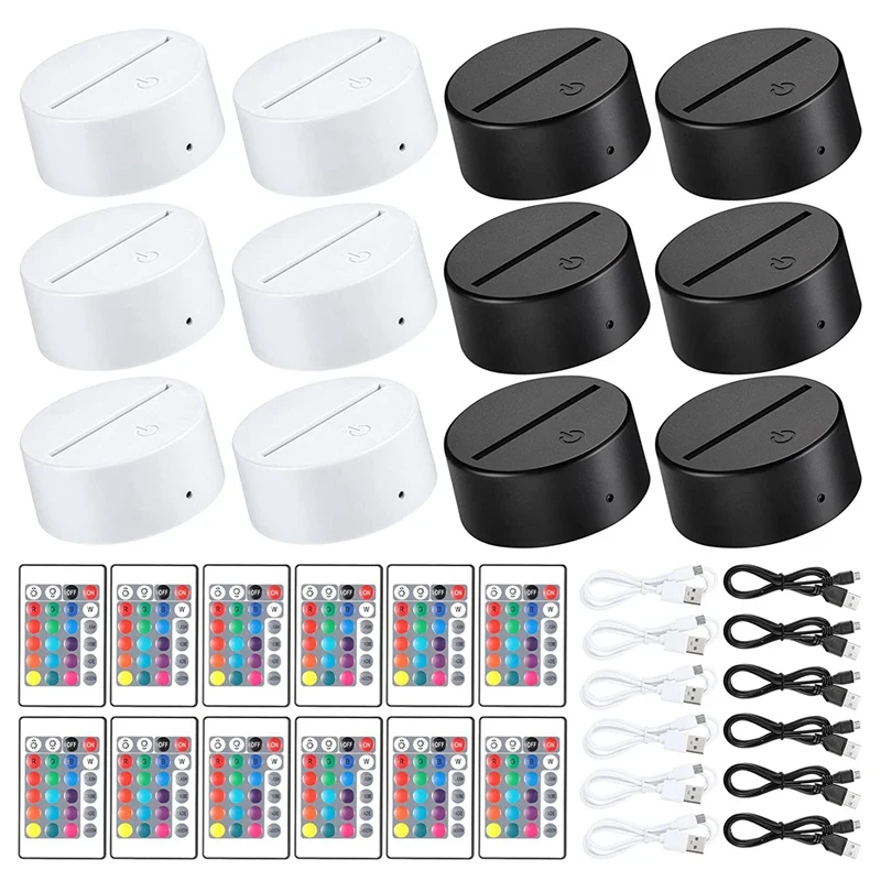 

12 Sets 3D Night LED Light Lamp Base 16 Colors LED Light Display Base With Remote Control USB Cable Xmas Decoration