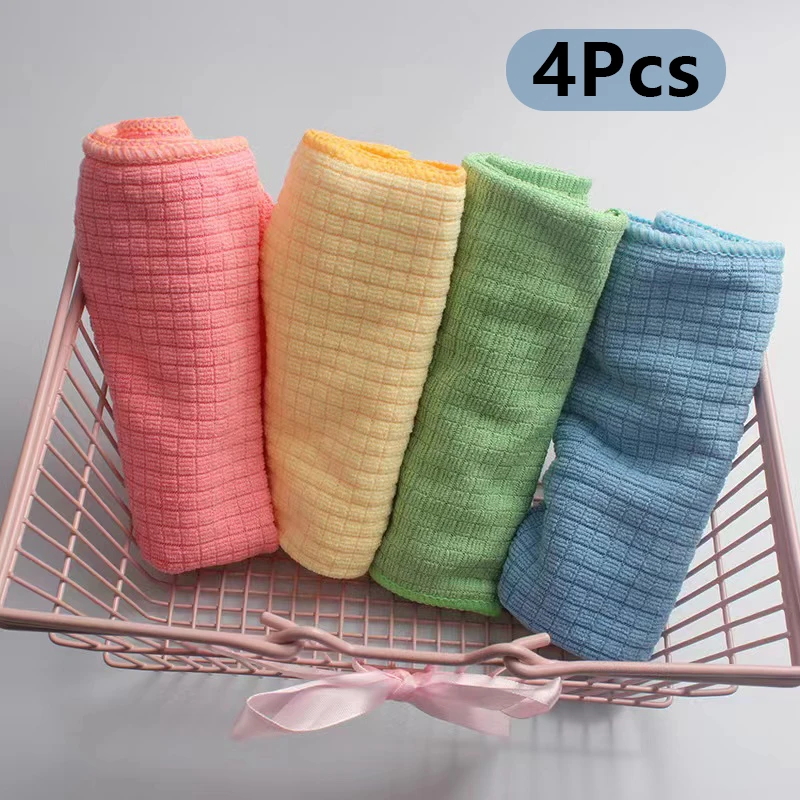 

Kitchen Microfiber Daily Dish Towel Dish Cloth Kitchen Rag Non-stick Oil Thickened Table Cleaning Cloth Absorbent Scouring Pad