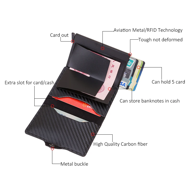 Карбоновый Rfid держатель для карт мужчин и женщин Airtag кошелек денег кожаный