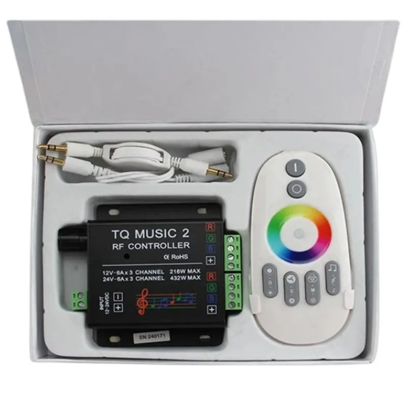 Купить DC12-24V Music 2 Control Ler 18A RF дистанционное управление RGB лента интеллектуальная звуковая чувствительность аудио управление для 3528 5050 5630 светодиодс...