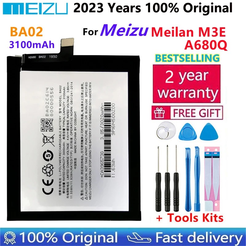 2023 год, 100% оригинальный новый оригинальный аккумулятор BA02 для MEIZU M3E/A680, стандартные батареи, аккумулятор + Подарочные инструменты