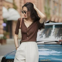 summer new womens worsted wool knitted v neck short cardigan korean version fashion hollow basic half sleeve casual top coat