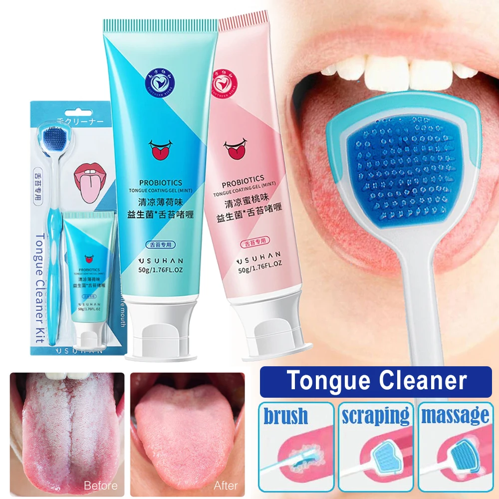 

Tongue Cleaning Gel And Silicone Tongue Scraper Brush Set Tongue Cleaner Fresh Breath Remove Tongue Coating Oral Cleaning Tools