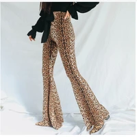 women casual slim fit leopard print flare pants spring autumn high waist fashion trousers female vintage skinny streetwear