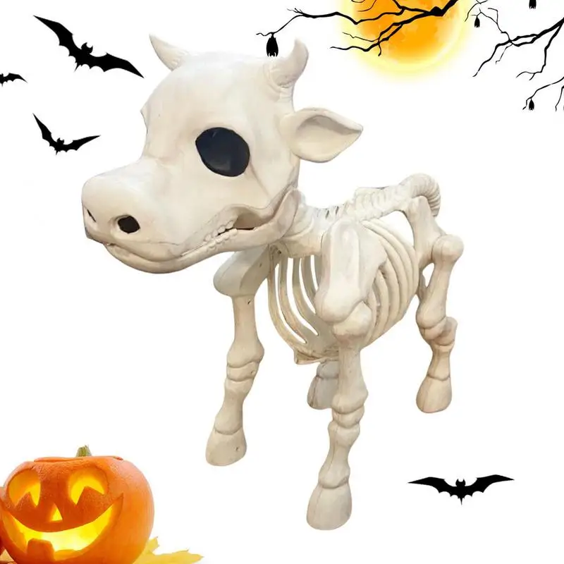 

2023 Halloween Resin Skeleton Scary Cow Skulls Halloween Decoration Realistic Skeleton Cow Statue Graveyard Prop for eerie House