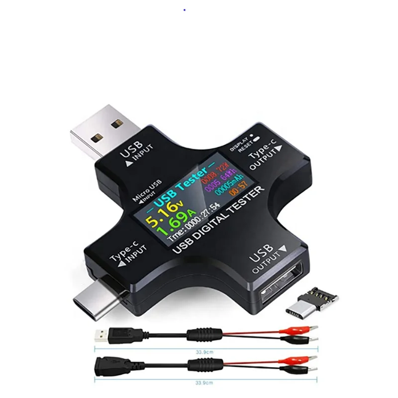 

USB C Tester, 2 in 1 Type C USB Tester Color Screen IPS Digital Multimeter,Voltage,Current,Power,Resistance,Temperature